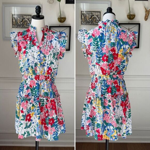 Pinch Paige Bright Days Ahead Floral Cotton Blouson Flutter Dress $98 L - Picture 2 of 9